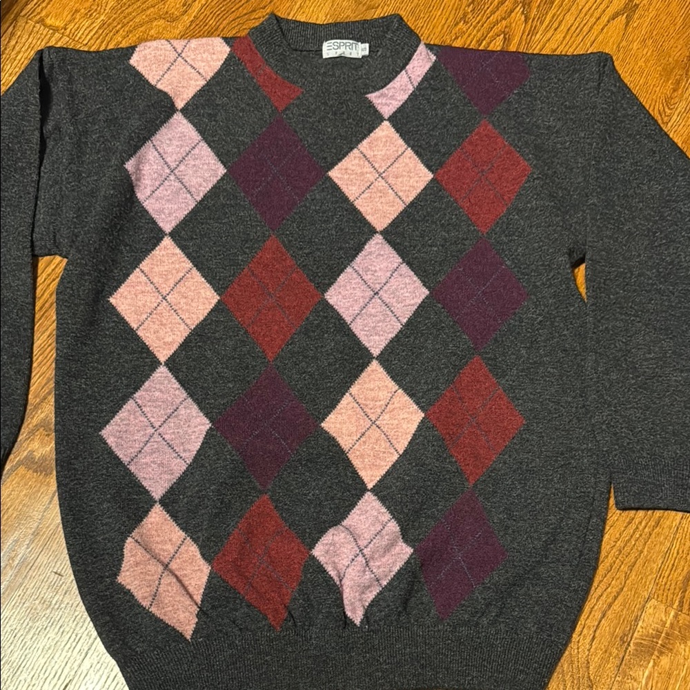 ESPRIT crewneck lambswool blend argyle sweater - size S